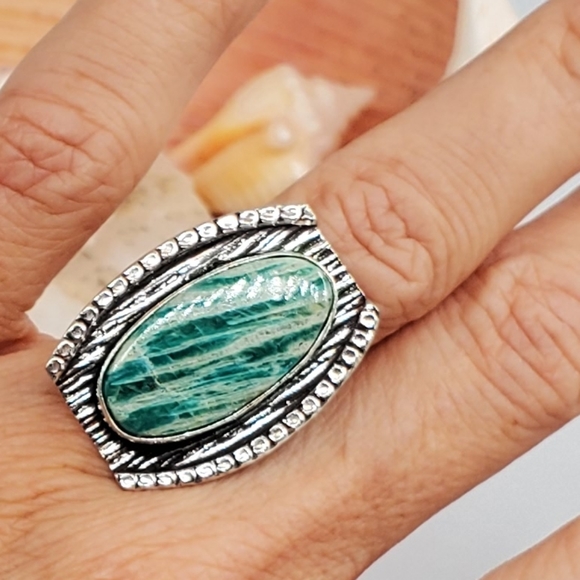 Genuine Amazonite Stone 925  Silver Ring - Picture 6 of 6